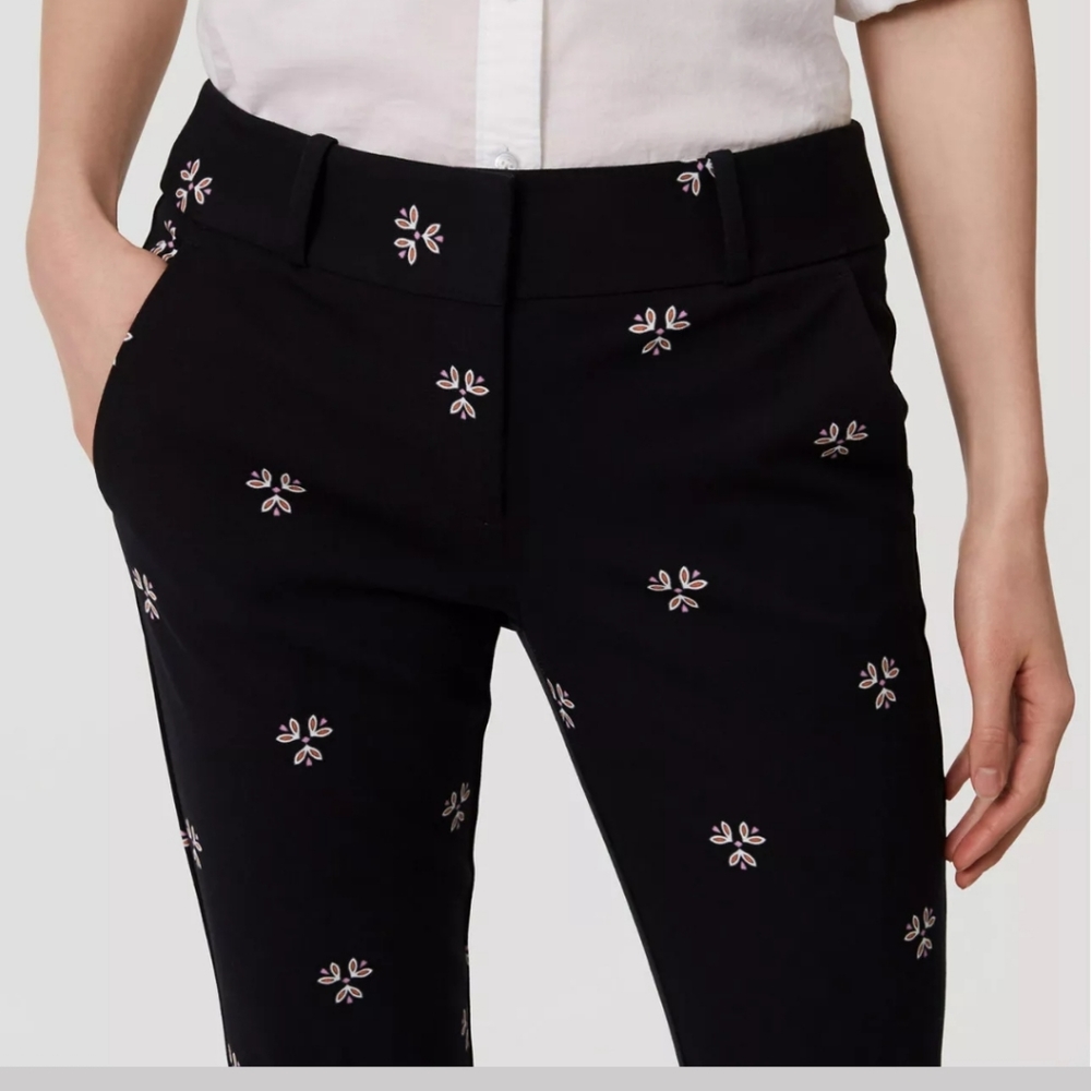 Loft Marisa Skinny Black Floral Print Pants